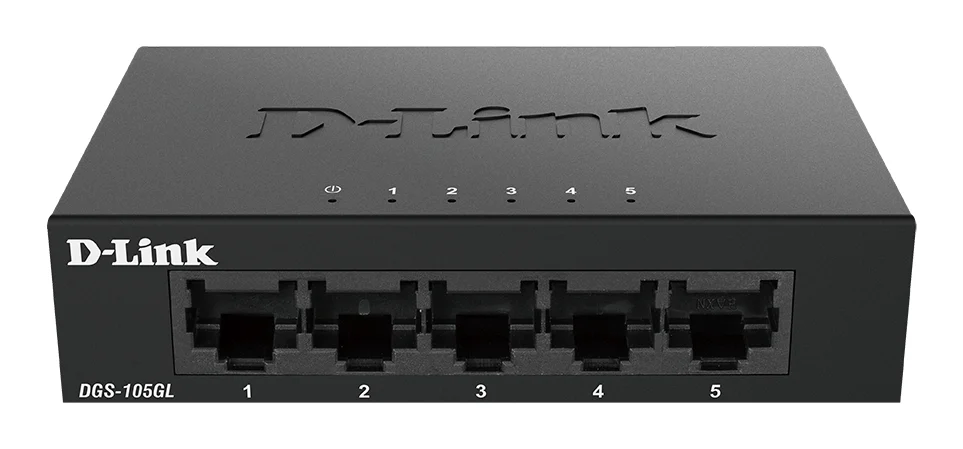 D-Link DGS-105GL 5-Port Gigabit Ethernet Switch, Fanless, Low Profile, Metal Housing, Plug-and-Play, 802.3az EEE black