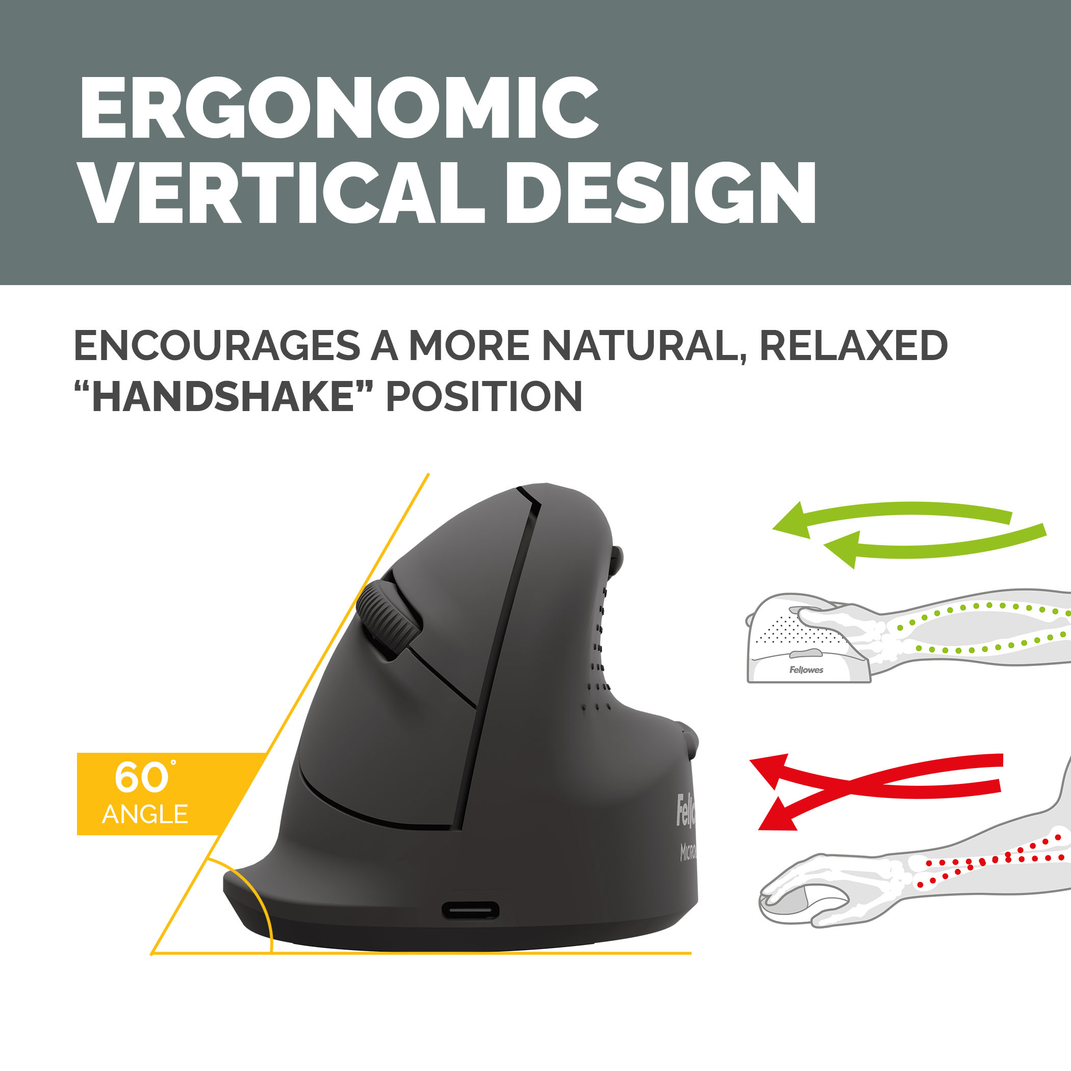 Fellowes Vertical Wireless Mouse Breyta Plus+ Ergonomic Right Handed Vertical Mouse with Antibacterial Protection Large - Image 3