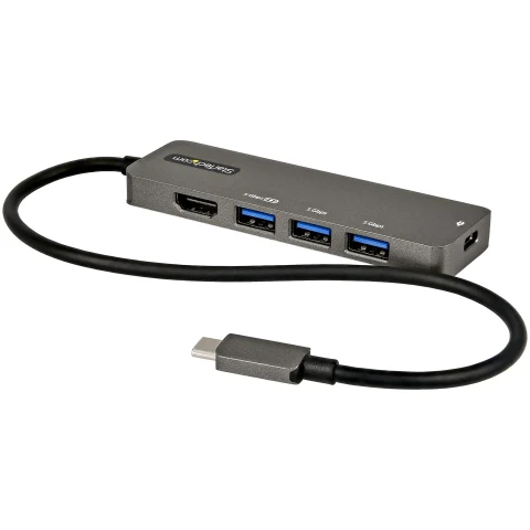 StarTech.com USB C Multiport Adapter - USB-C to HDMI 2.0b 4K 60Hz (HDR10), 100W Power Delivery Pass-Through, 4-Port USB