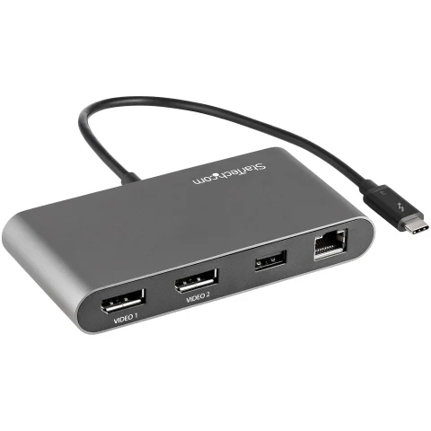 StarTech.com Dual-Monitor Thunderbolt Mini Dock, 4K 60Hz DisplayPort, Driverless Hub for Windows & Mac, Gigabit Ethernet