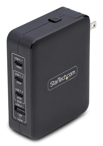 StarTech.com 140W USB-C Wall Charger, 3x USB-C/1x USB-A, PD 3.1 International GaN Power Adapter for MacBook/Dell XPS/Ins