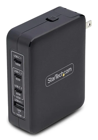 StarTech.com 140W USB-C Wall Charger, 3x USB-C/1x USB-A, PD 3.1 International GaN Power Adapter for MacBook/Dell XPS/Ins