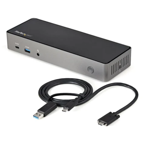 StarTech.com USB-C & USB-A Dock - Hybrid Universal Triple Monitor Laptop Docking Station DisplayPort & HDMI 4K 60Hz - 85