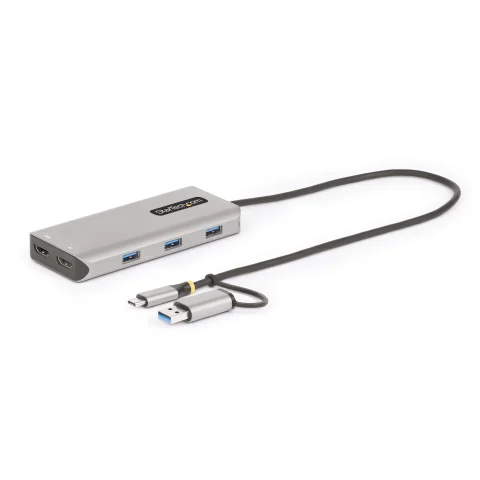 StarTech.com USB-C Multiport Adapter w/Attached USB-C to USB-A Dongle, Dual HDMI (4K30Hz/1080p60Hz), 3x USB-A 5Gbps, Min