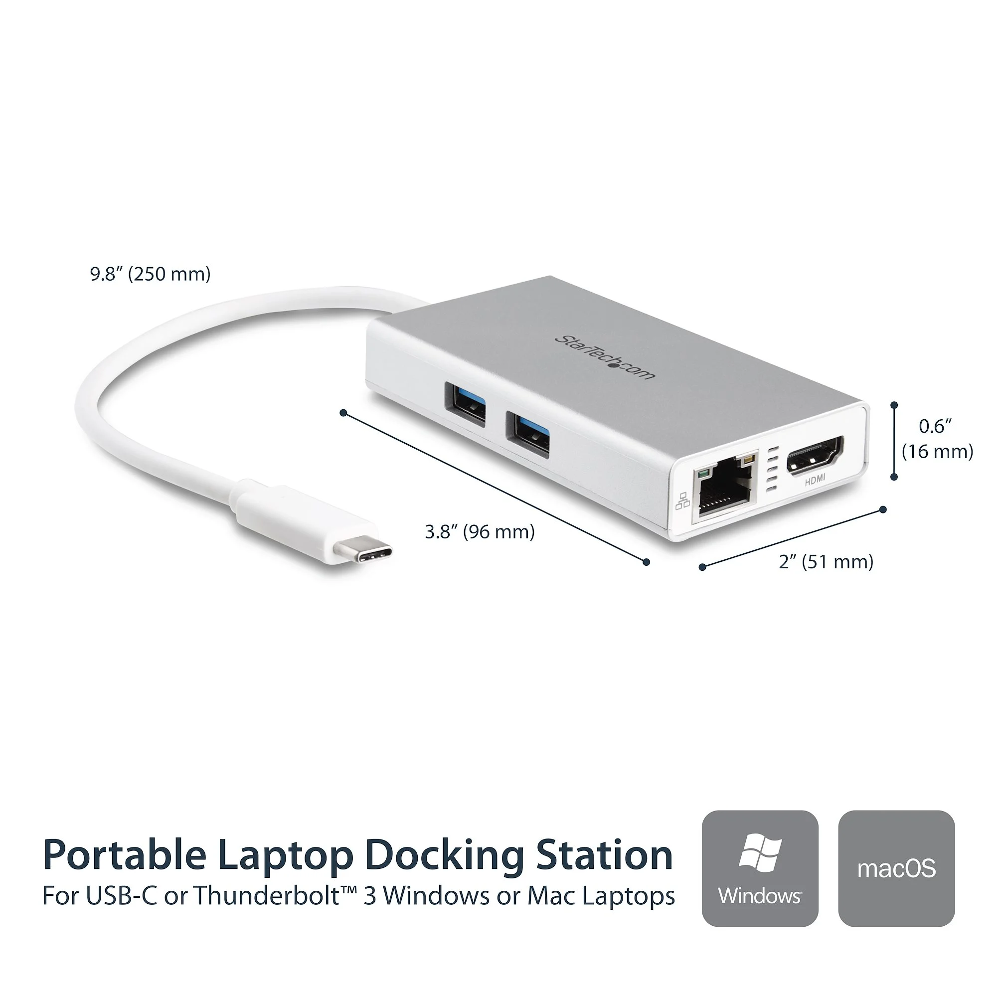 StarTech.com USB-C Multiport Adapter - USB-C Travel Docking Station w/ 4K HDMI - 60W Power Delivery Pass-Through, GbE, 2 - Image 2