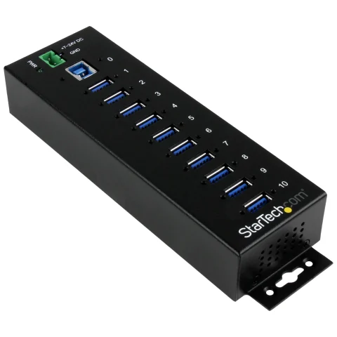 StarTech.com 10-Port USB 3.0 Hub - 5Gbps - Metal Industrial USB-A Hub with ESD & Surge Protection - Din Rail, Wall or De
