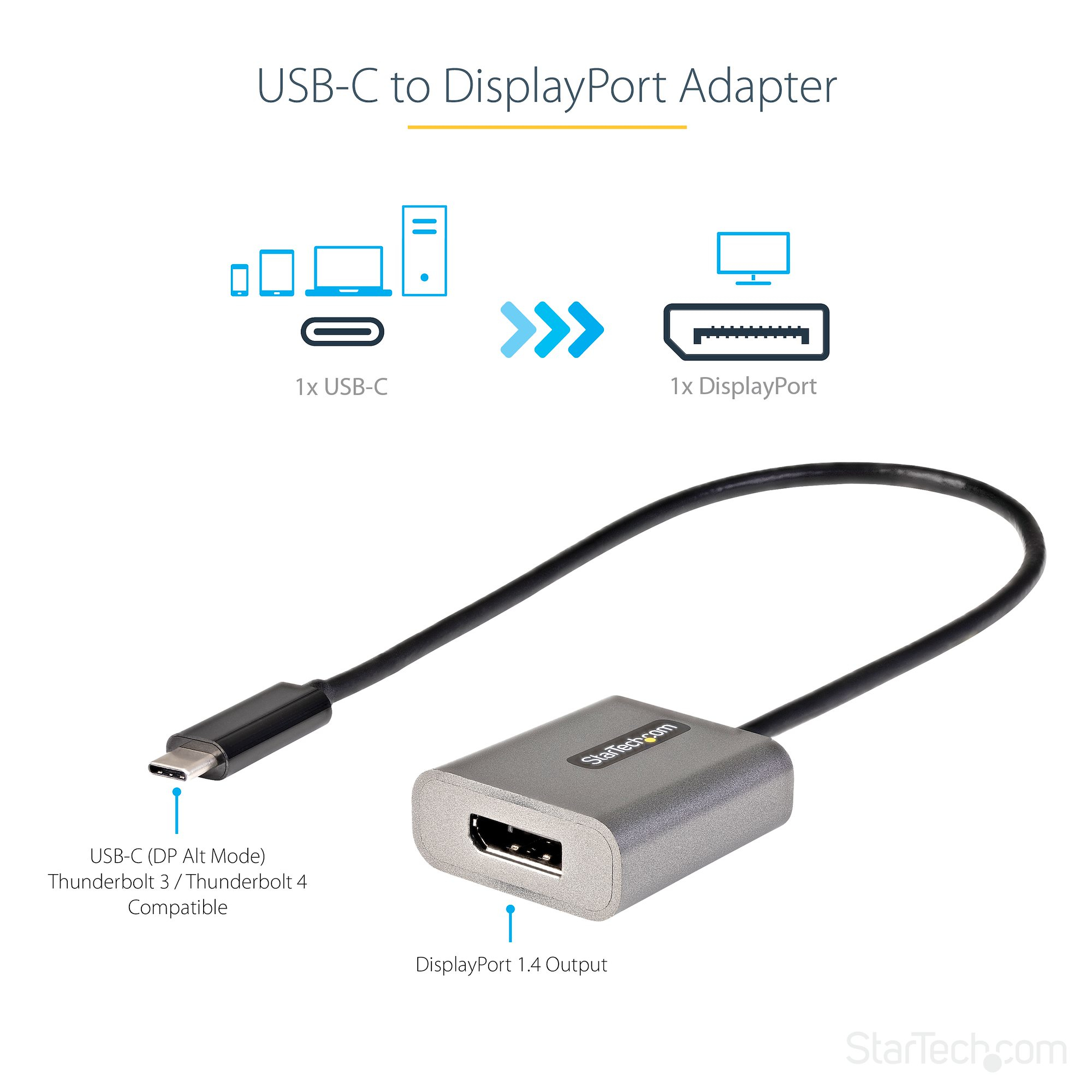 StarTech.com USB C to DisplayPort Adapter - 8K/4K 60Hz USB-C to DisplayPort 1.4 Adapter Dongle - USB Type-C to DP Monito - Image 3