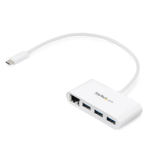 StarTech.com 3-Port USB-C Hub with Gigabit Ethernet - USB-C to 3x USB-A - USB 3.0 Hub - 5Gbps - White