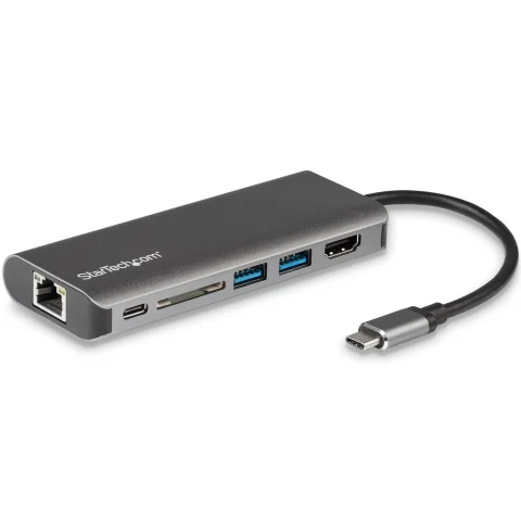 StarTech.com USB C Multiport Adapter, Portable USB-C Dock to 4K HDMI, 2-pt USB 3.0 Hub, SD/SDHC, GbE, 100W PD Pass-Throu