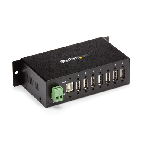 StarTech.com 7-Port USB 2.0 Hub - Metal Industrial USB-A Hub with ESD Protection & 350W Surge Protection - Din Rail, Wal