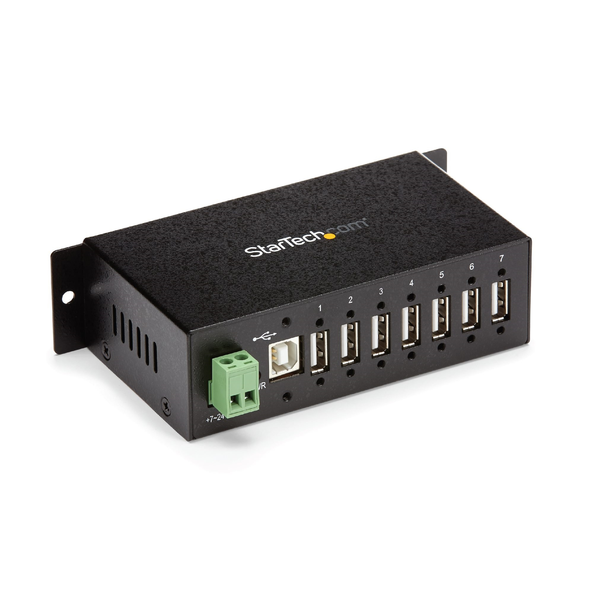 StarTech.com 7-Port USB 2.0 Hub - Metal Industrial USB-A Hub with ESD Protection & 350W Surge Protection - Din Rail, Wal
