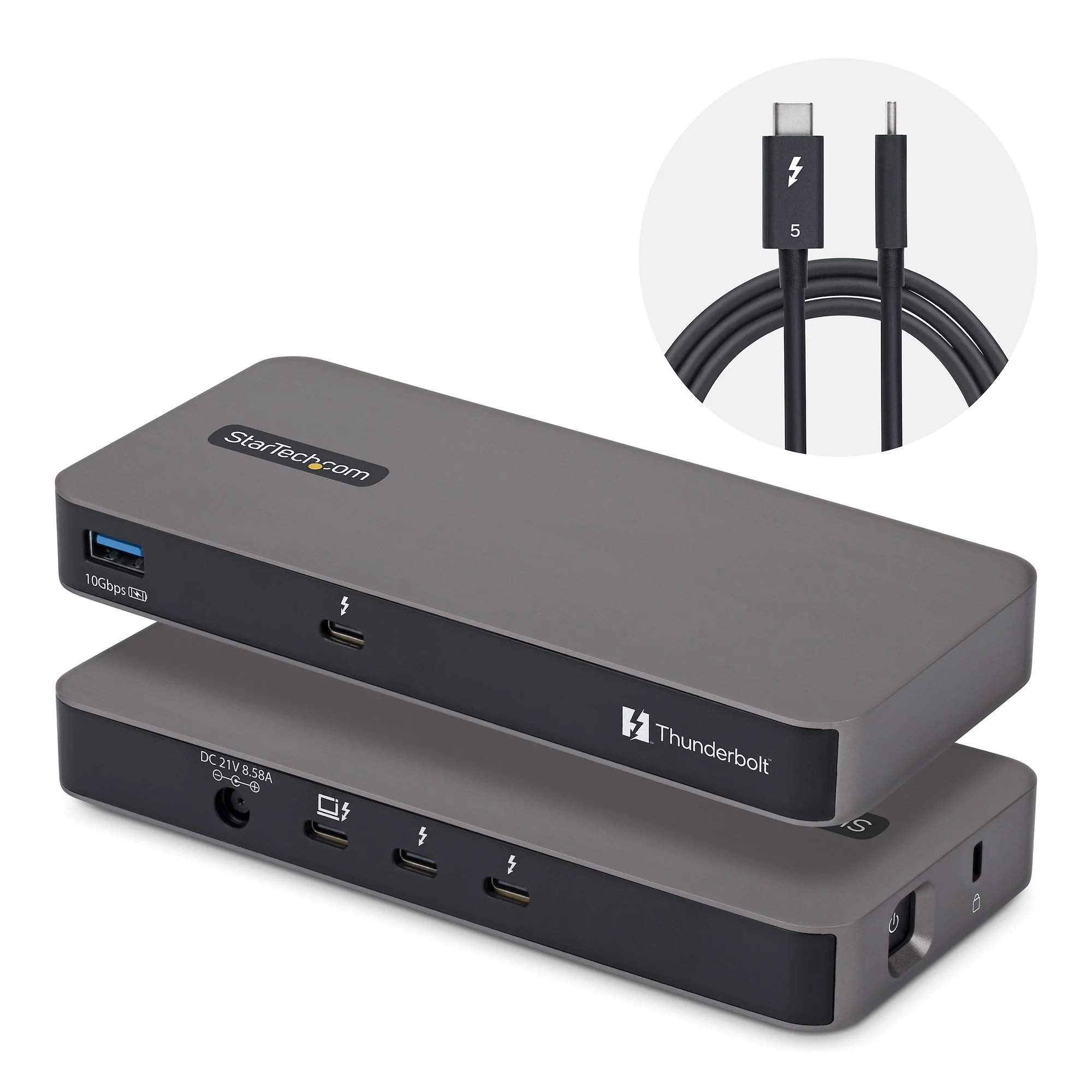 StarTech.com 4-Port Thunderbolt 5 Hub with Thunderbolt Share KVM, 80/120Gbps, 8K Multi-Display, 140W PD, USB-A 10Gbps, T