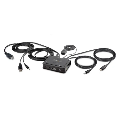 StarTech.com 2-Port Hybrid USB-C HDMI Cable KVM Switch, 4K 60Hz, Compact KVM with 6ft/1.8m USB-A/HDMI/Audio & 4ft/1.2m U