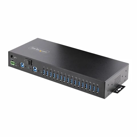 StarTech.com 16-Port Industrial USB 5Gbps Hub with Power Adapter, Metal Enclosure, Mountable, ESD Protection, Terminal B