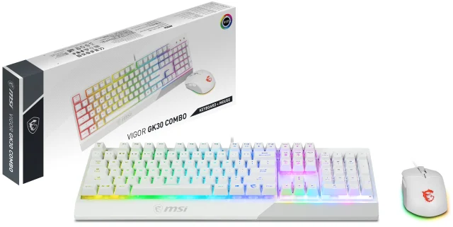MSI VIGOR GK30 COMBO WHITE UK RGB MEMchanical Gaming Keyboard + Clutch GM11 WHITE Gaming Mouse ' UK Layout, 6-Zone RGB L