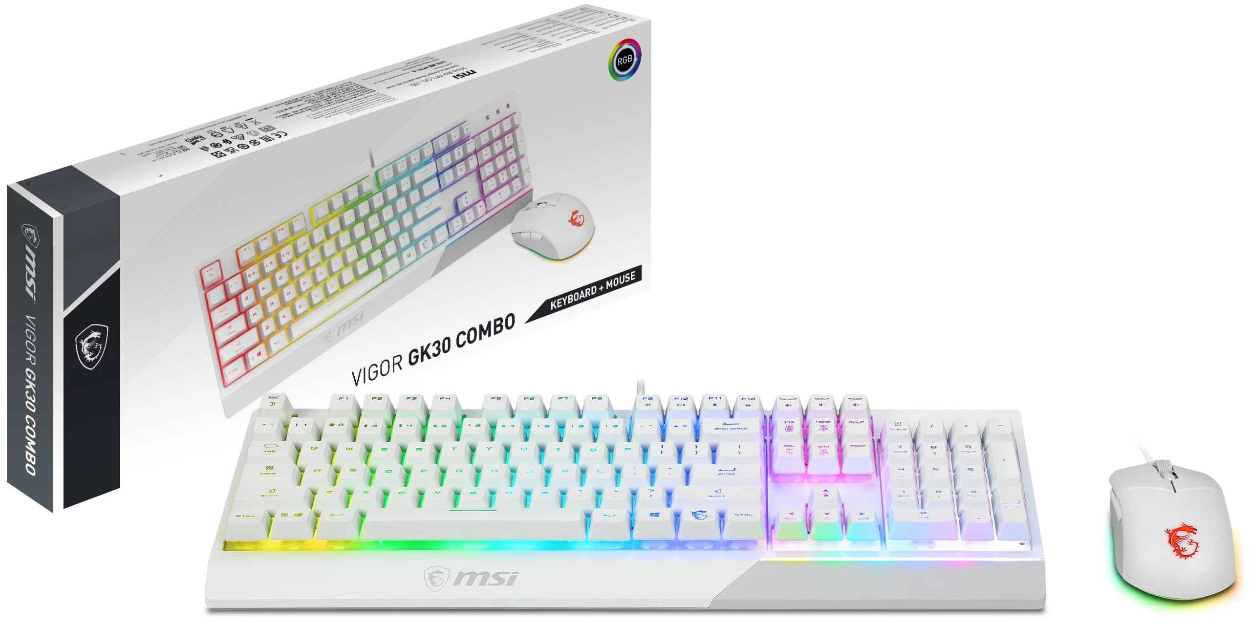 MSI VIGOR GK30 COMBO WHITE UK RGB MEMchanical Gaming Keyboard + Clutch GM11 WHITE Gaming Mouse ' UK Layout, 6-Zone RGB L